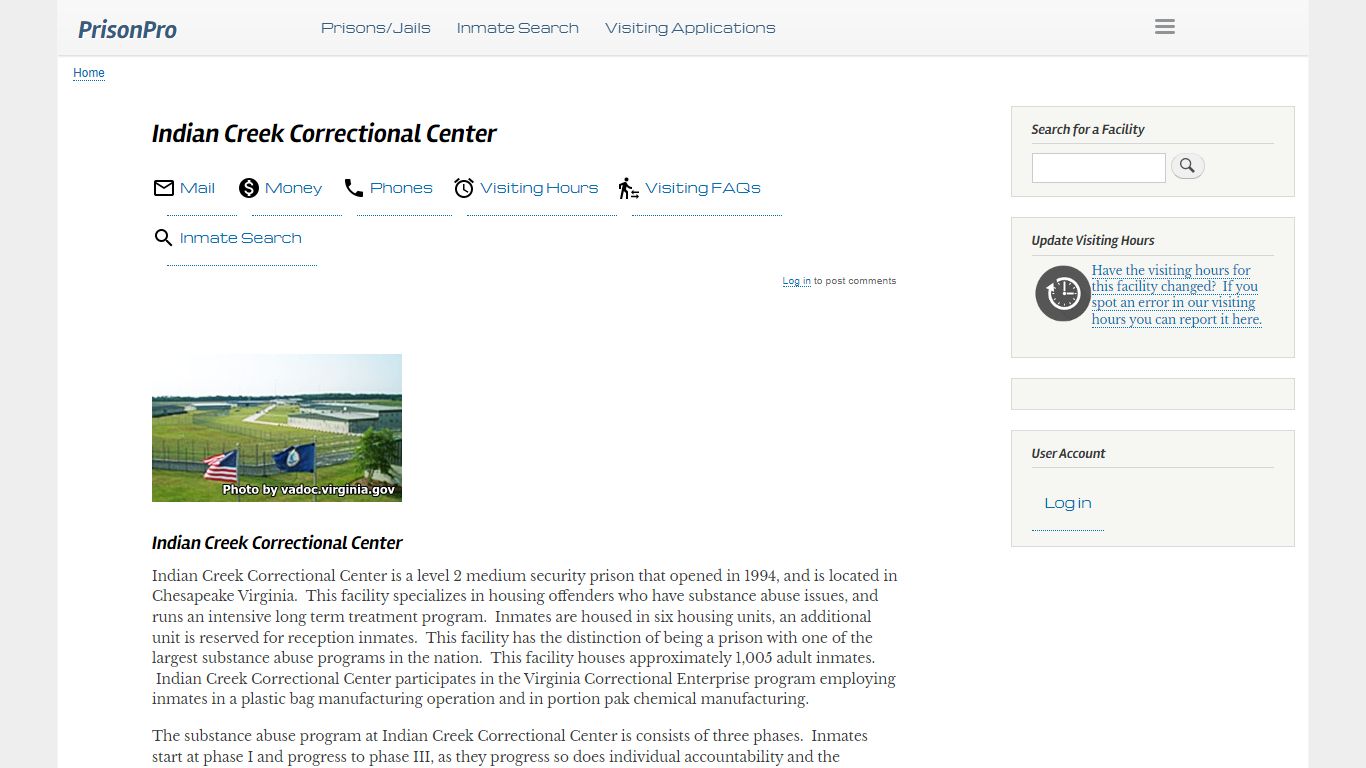 Indian Creek Correctional Center Visiting hours, inmate phones, mail